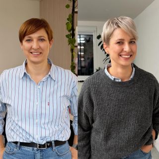 Tato klientka si myslela, že s krátkými vlasy nic moc udělat nepůjde. Na závěr se nestačila divit 😅. Změnila jsem tvar...